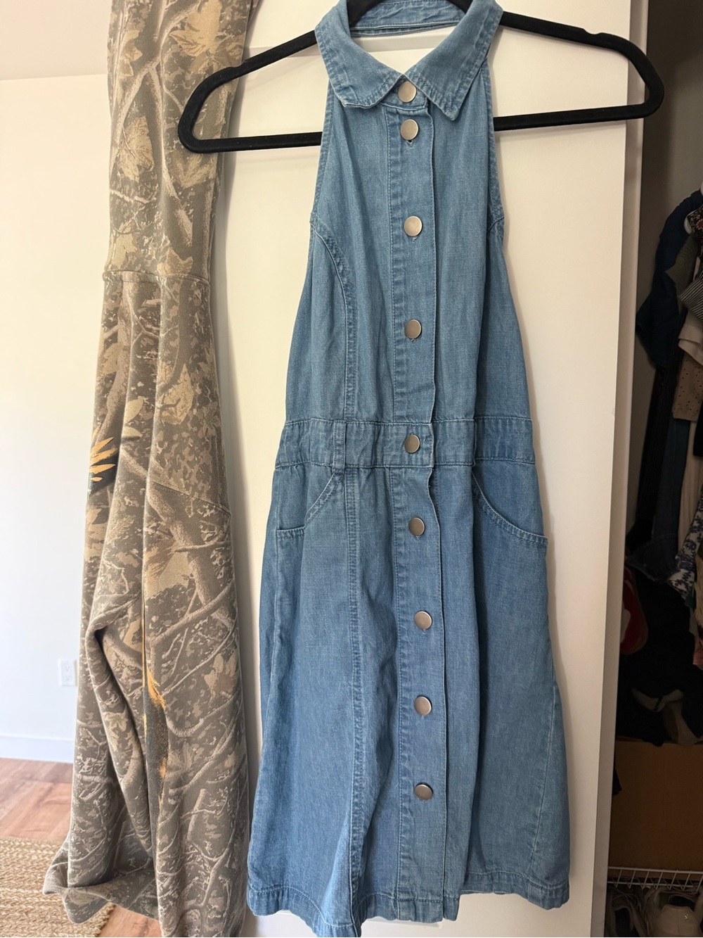 Light Wash Denim Button-Front Halter Dress - Picture 3 of 3
